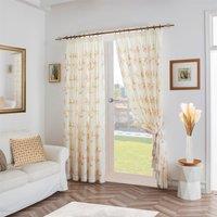 Luxury Living Leaf Embroidered Tulle Voile Curtains Pencil Pleat in Gold | Size: 147 cm width x 183 cm drop