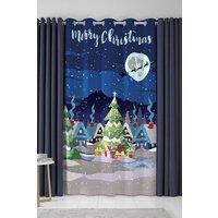 Bedlam 'Glow In The Dark' Christmas Scene Eyelet Single Panel Door Curtain | Size: 137 cm width x 213 cm drop
