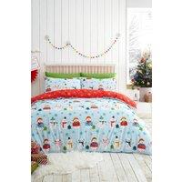 Fusion 'Christmas Snowman' Easy Care Duvet Cover Set in Duck Egg Blue | Size: King