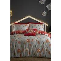Bedlam 'Gingerbread House' Reversible Gingerbread Man Print Duvet Cover Set in Grey | Size: Double
