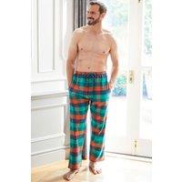 British Boxers Men's Acorn Squash Check Brushed Cotton Pyjama Trousers in Dark Green | Size: Large