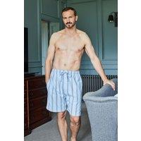 British Boxers Men's "Brighton Blue" Stripe Brushed Cotton Sleep Shorts in Light Blue | Size: Medium