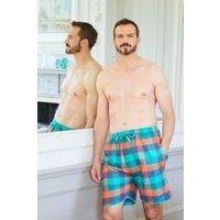 British Boxers Men's Acorn Squash Check Brushed Cotton Sleep Shorts in Dark Green | Size: Large