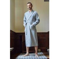 British Boxers Men's Chalk Stripe Brushed Cotton Dressing Gown in Mid Grey | Size: Medium
