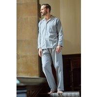 British Boxers Men's Chalk Stripe Brushed Cotton Pyjama Set in Mid Grey | Size: XL