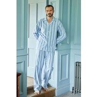 British Boxers Men's Brighton Blue Stripe Brushed Cotton Pyjama Set in Light Blue | Size: Medium