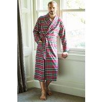 British Boxers Men's Gaia Tartan Brushed Cotton Dressing Gown in Burgundy | Size: Large