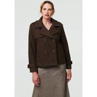 Izabel London Women's Textured Button Front Short Trench Coat in Brown | Size: 12
