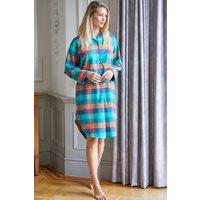 British Boxers Women's "Acorn Squash" Check Brushed Cotton Nightshirt in Teal | Size: XL