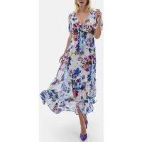 V-neck Floral Midi Dress Blue
