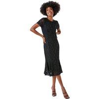 Roman Women's Leaf Lace Sequin Midi Dress in Black | Size: 14
