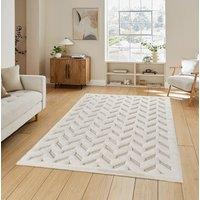 Desire Rugs Freya Living Room Area Rug 3D Embossed Modern Herringbone Design in Cream | Size: 120 cm x 170 cm