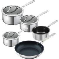 Kuhn Rikon Allround Stainless Steel 5-Piece Mixed Cookware Set - 16cm/18cm/20cm Saucepan, 16cm Milk Pan & 24cm Non-Stick Frying Pan in Silver