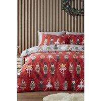 Fusion 'Nutcracker' Festive Character Print Duvet Cover Set in Red | Size: King