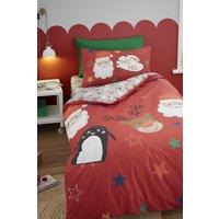 Bedlam 'Ho Ho Ho' Festive Print Duvet Cover Set in Red | Size: Double