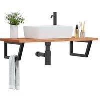 Berkfield Home Basin Shelf Wall Mounted Steel & Solid Wood Beech in Brown