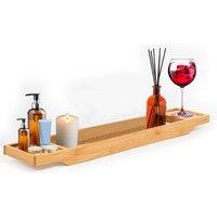 MANTRARAJ Bamboo Bath Caddy Tray Bridge Bath Tray Table Bathroom Shelf Organizer in Natural