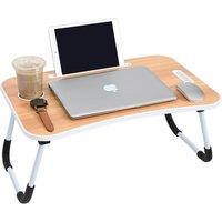 MANTRARAJ Laptop Bed Table Lap Standing Desk with Foldable Legs & Cup Slot in Walnut