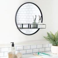 OHS Round Wall Mounted Bathroom Dressing Mirror with Shelf in Black