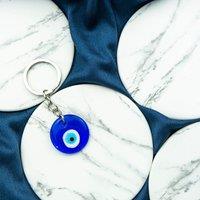 The Colourful Aura Large Simple Round Turkish Protection Greek Evil Eye Nazar mal de ojo Keychain in Silver