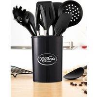 H&O Direct 11 Pcs Silicone Kitchen Utensil Set Nonstick Cookware in Black