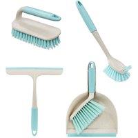 JVL Pro Anit-Bac Cleaning Essentials, Mini Dust pan, Scrubbing, Dish Brush & Window Squeegee Bundle in Blue | Size: 1 Pack