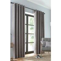 Fusion 'Prado' Geometric Print Light Filtering Pair of Eyelet Curtains in Grey | Size: 168 cm width x 137 cm drop