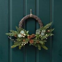 Scottish Everlastings Ltd 40cm Real Touch Half Wreath Mistletoe & Cone in Green