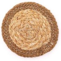 KDMD Natural Coaster - Jute & Cotton 10cm (set of 4) - Natural Boarder in Brown