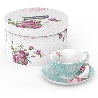 London Boutique Tea Cup & Saucer Set 1 Afternoon Tea Set New Bone China Vintage Flora Gift Box 200m (Turquoise) in Turquoise