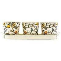 The British Gardening Company Set Of 3 Metal Flower Pots On Tray, Hummingbird Design Planters, Plant Pot Display, Outdoor Plant Containers in Cream