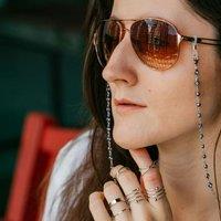 The Colourful Aura 55 cm Blue Evil Eye Protection Summer Turkish Reading Eyeglass Chain Lanyard in Silver