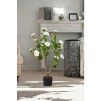 Living and Home 90cm Artificial White Camellia Tree Potted for Garden, Office & Home Decor