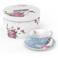 London Boutique Tea Cup & Saucer Set 1 Afternoon Tea Set New Bone China Vintage Flora Gift Box 200m (Blue) in Blue