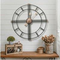 Living and Home 60cm Dia Round Skeleton Metal Wall Clock with Gold Needles in Black