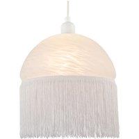 Happy Homewares Traditional Opal White Domed Glass Pendant Shade with Long Tassels