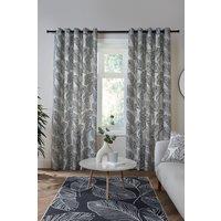 Fusion 'Matteo' 100% Cotton Light Filtering Pair of Eyelet Curtains in Black | Size: 168 cm width x 137 cm drop