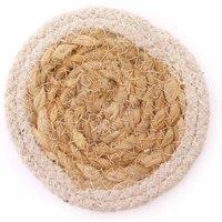 KDMD Natural Coaster - Jute & Cotton 10cm (set of 4) - Ivory Boarder in White