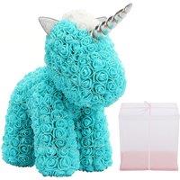 Living and Home 36cm Blue Rose Unicorn Gift with Gift Box & LED Light Valentines Wedding Anniversary Birthday Gifts for Her