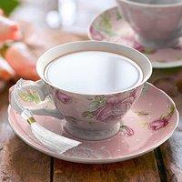 London Boutique Tea Cup & Saucer Set 1 Afternoon Tea Set New Bone China Vintage Flora Gift Box 200m (Pink) in Pink