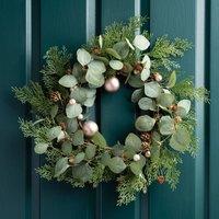 Scottish Everlastings Ltd 45cm Eucalyptus & Bronze Bauble Wreath in Green