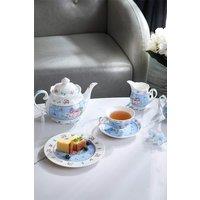 London Boutique Coffee Tea cups & Saucers set of 2 Vintage Flora Rose Lavender Porcelain Gift Box (Rose Blue 1pc Set)