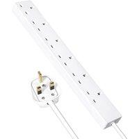 MANTRARAJ 6 Gang Way 2 Meter Extension Lead Socket Power Adapter Cable UK Plug Socket in White