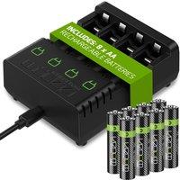 Venom Rechargeable Battery Charging Dock plus 8 x AA 2100mAh Batteries in Black