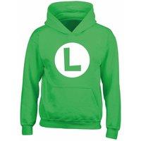 Super Mario Luigi Badge Hoodie in Green | Size: 5-6 Years