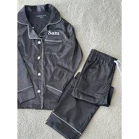 Lulabay Personalised Satin Long Pyjamas in Black | Size: 1-2 Years