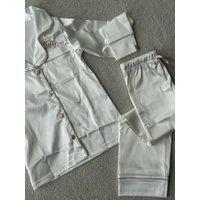 Lulabay Personalised Satin Long Pyjamas in Ivory | Size: 5-6 Years