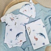 Minky Myles Newborn Baby Sea Life Creature Bodysuit Vest in White | Size: 6-12 m