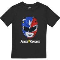 Power Rangers Boy's Spliced Head T-Shirt Black | Size: 9-10 Years