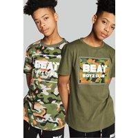 Beat Boyz Club Boy's Two Pack Camo Logo T-shirts in Khaki | Size: 9-10 Years